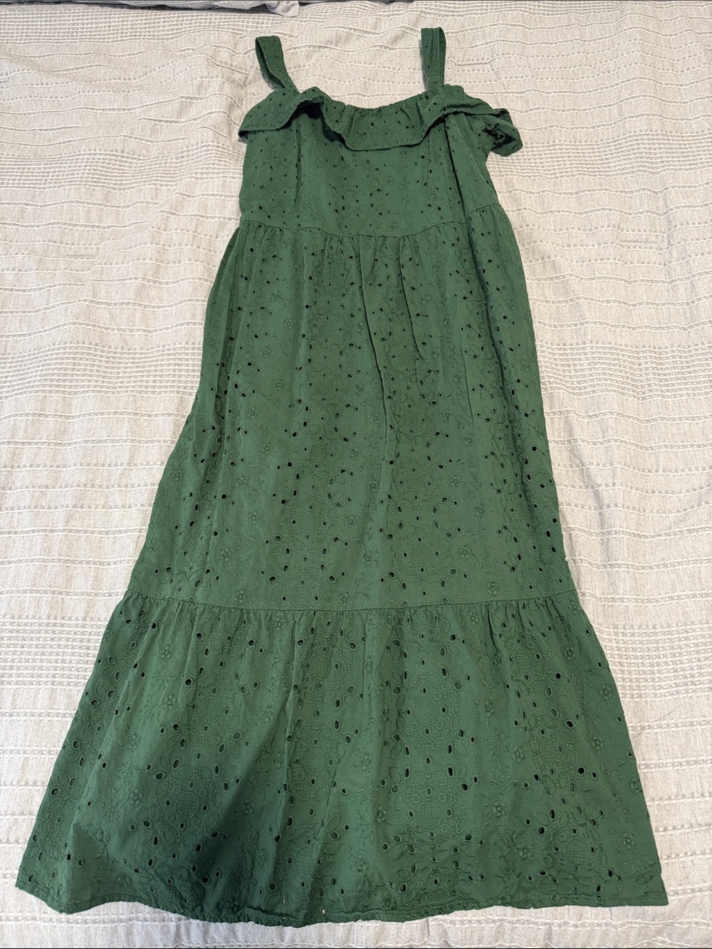 LOFT Green Eyelet Midi Dress